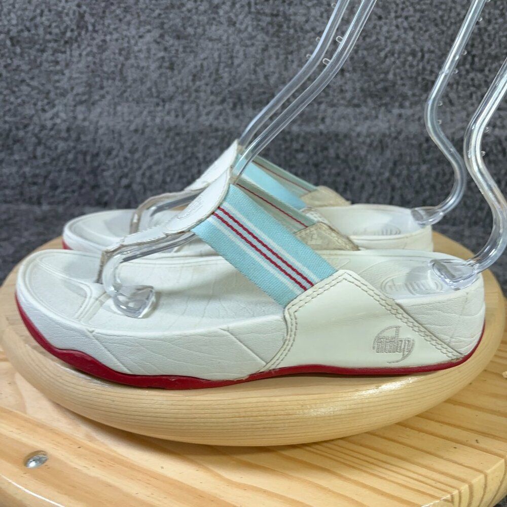 FitFlop Sandals Walkstar III Wedge Heel Womens Sz 8 Leather Red White Blue Thong